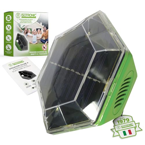 ISOTRONIC dispositivi di allontanamento Uccelli a energia Solare a ultrasuoni saccia piccioni per balconi finestre e Alberi da Frutta Anche per allontanare i Gatti da Automobili e Giardini