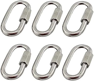 BuxiuGK 6Pcs M5 Quick Chain Links,304 Stainless Steel Heavy Duty D Shape Locking Quick Link Chain Connector Lock Screw Carabiner Max 120kg