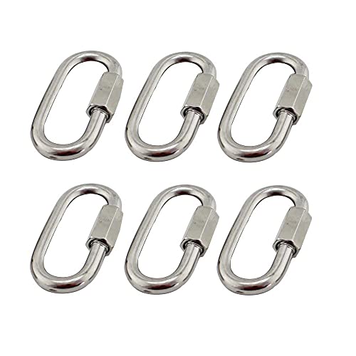 BuxiuGK 6 Piezas Mosquetón de Acero Inoxidable 304 con Rosca de Enlace rápido M5/0.2',Maillon Rapide Cadena Rápida Conectores Resistentes en Forma de D para Camping y Senderismo