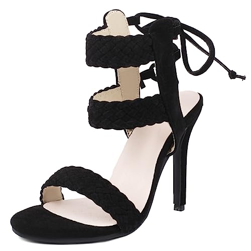 Chaussures de soirée taille 47 femme : sandales stiletto bout pointu en dentelle noire