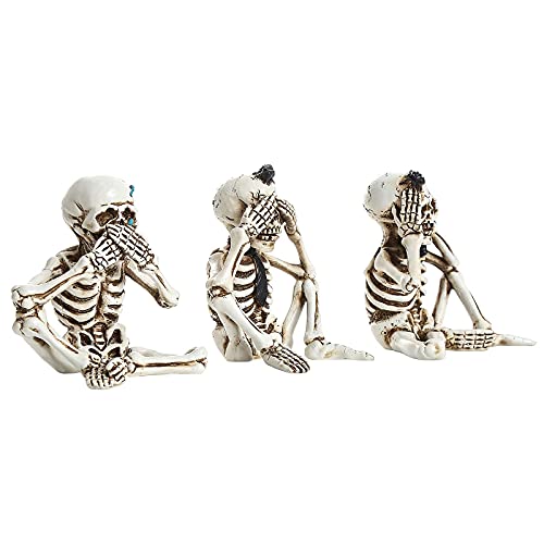 Image of Skeletons Statue Set of 3pcs Hear See Speak No Evil Realistic Skull Figurines Macabre Halloween Gothic Home Decor, Office Desk Decorations, Halloween Decorations, 5.2''