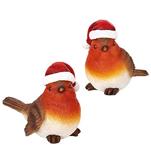 Widdle Wonderland Polyresin 10cm Robin Ornament with Santa Hat - Ideal for Garden or Christmas Decoration 6466