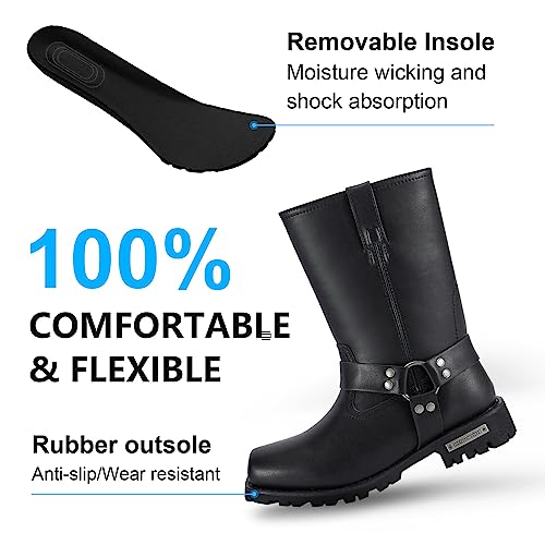 Men's Motorcycle Boot Black Riding Boots for Biker-Waterproof PU Leather Mid Calf Fashion Casual Boots3