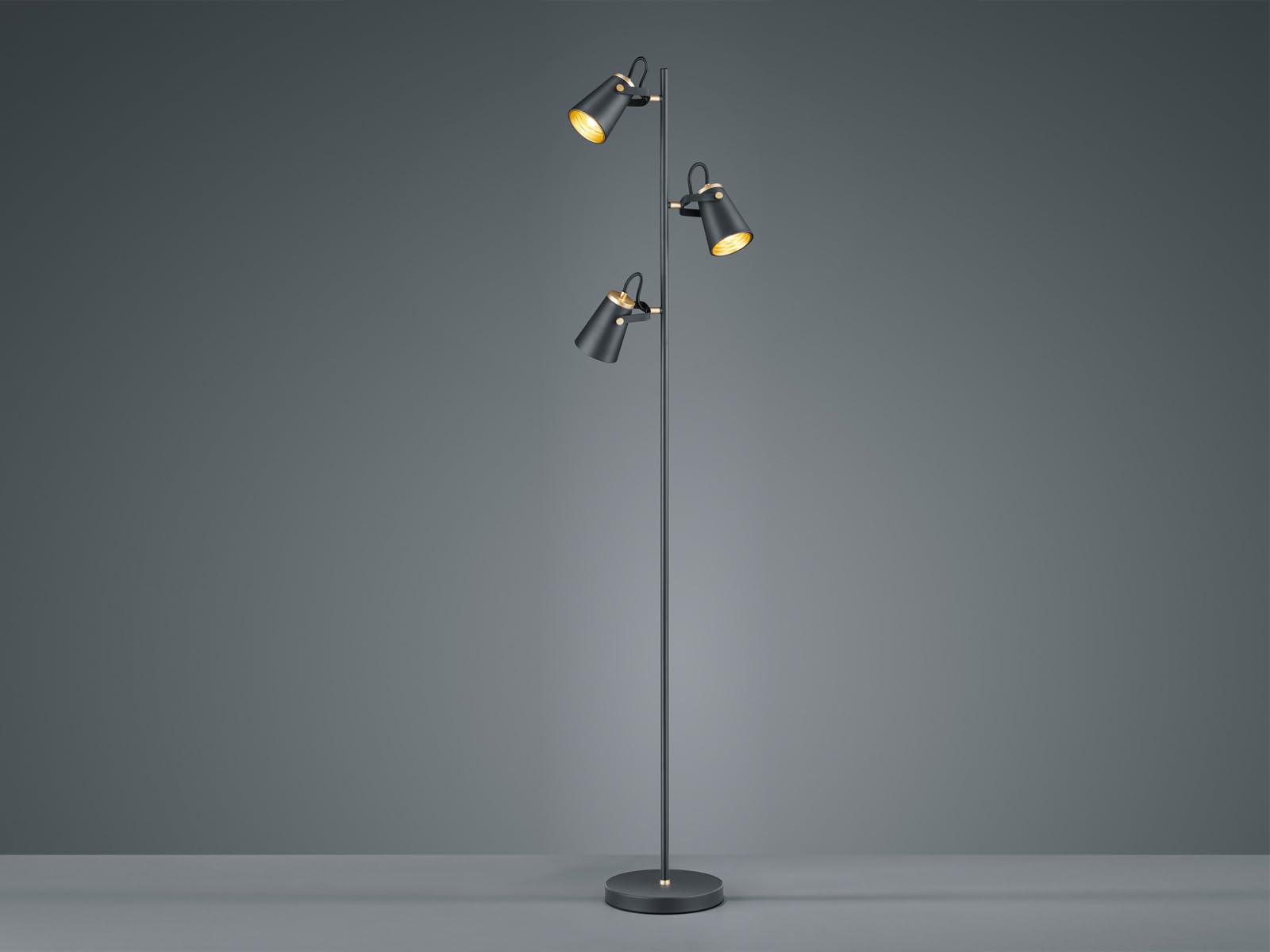 Trio Leuchten Lampa stojąca Edward 408800332, metal czarny matowy/złoty, bez 3 x E14