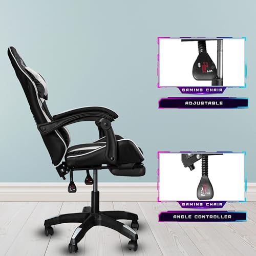 Image of Casa Copenhagen Designed in Denmark,High-Back Italian Leather Gaming Ergonomic Chair with Advanced Mechanism & Electric Back Massager, Memory Foam Seating & Multi Function Arm-Rest - White & Black