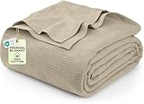 Utopia Bedding Khaki 100% Cotton Blanket [King Size - 90x108 Inch] 350GSM Lightweight, Soft and Breathable Thermal Blanket for All Seasons