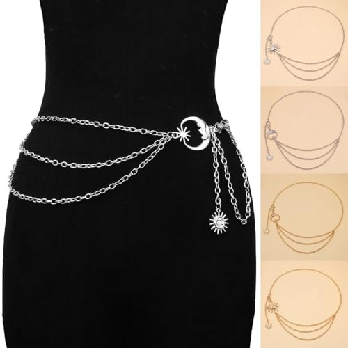 Dress Cummerbands Metal Hip Hop Womans Chain Belt All-match Vintage Punk Thin Waist Chain(gold sun)3