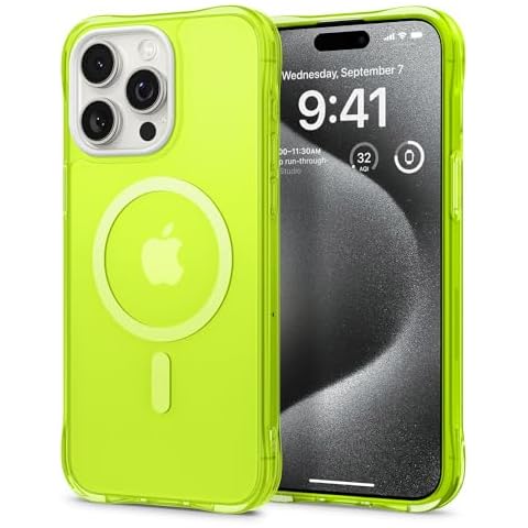 CYRILL UltraSheer Mag Compatible with iPhone 15 Pro Max Case Neon (2023), Neon Yellow-Green Clear Protective Glossy Tinted Case for Men and Women [Compatible with MagSafe] - Lime Cover