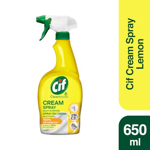 Image of Cif Cleanboost Cream Spray Lemon Multipurpose Surface Cleaner | 100% Dirt Removal | Fresh Lemon Fragrance | 650 ML