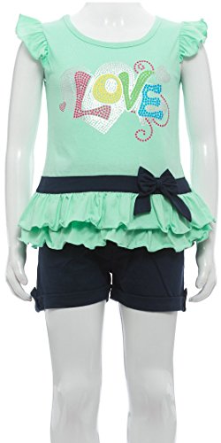 Image of ToBeInStyle Girl's Two Piece Summer Set Cute Tee Top and Matching Shorts Adorable Outfit