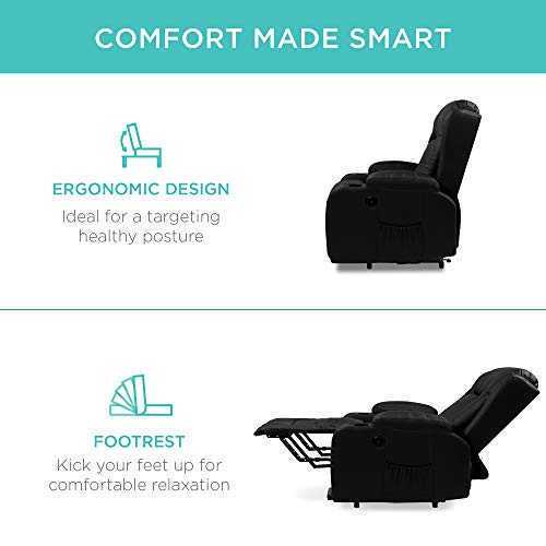 Best Choice Products Electric Power Lift Recliner Massage Chair, Adjustable Furniture For Back, Lumbar, Legs W/ 3 Positions, Usb Port, Heat, Cupholders, Easy-To-Reach Side Button - Black #TOP5