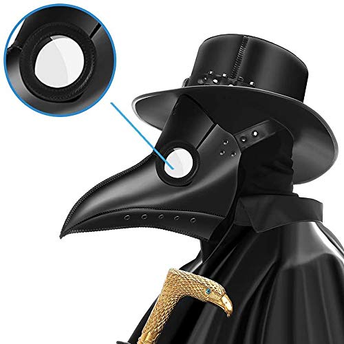 PartyCostume Doctor de la Peste Máscara Negro Cuero Nariz Larga Máscaras Steampunk Disfraz para Fiesta de Halloween Cosplay de Carnaval