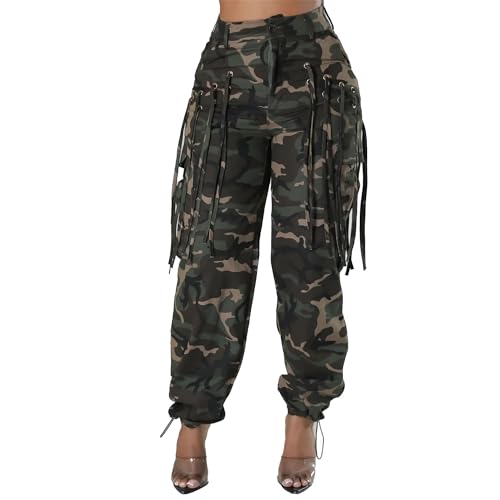 Pantalon cargo camouflage pour femme avec ceinture taille haute