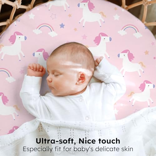 Image of Baby Bassinet Sheets, 3 Pack Fitted Bassinet Mattress Sheets, Compatible with Halo Bassinest Swivel Sleeper & Oval Hourglass Rectangle Mattress, Ultra Soft Pink Purple Rainbow