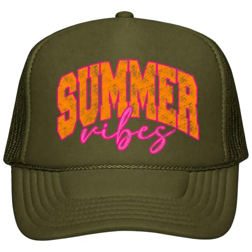 Image of Summer Vibes Graphic Adjustable Cap Women and Teens Classic 5 Panel Mesh Snap Back Trucker Hat