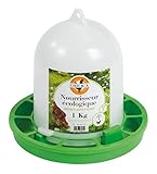 Horizont CHICK'A BIO comedero automático blanco y verde para pollos, pollos, accesorios para gallinas, codornices, pollitos de codorniz, comedero para su zona de establo y salida (1 kg)