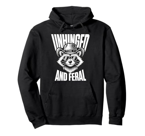 Raccoon Cowboy Unhinged And Feral Funny Trash-Panda Retro Pullover Hoodie