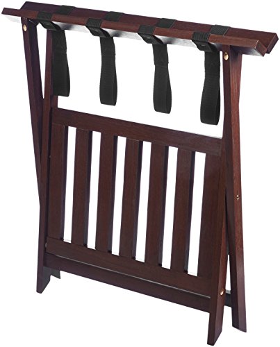 Amazon Basics Rectangular Wooden Folding Suitcase Luggage Rack Stand with Shelf, Espresso