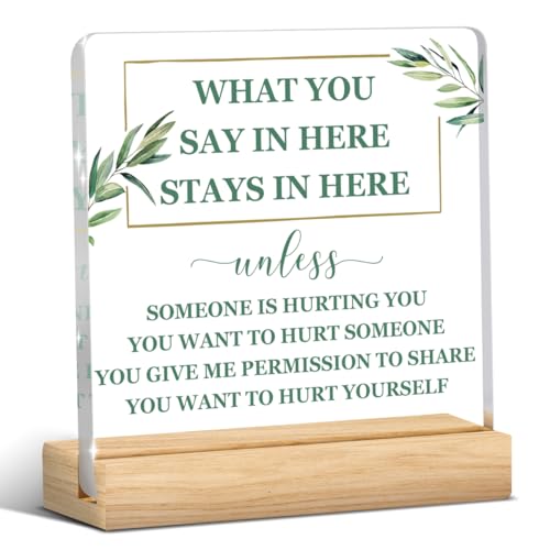 Therapy Office Decor, Confidentiality Counseling Office Decor, School Counselor Gifts, Gifts for Women Psychologist School Counselor, Acrylic Sign with Wooden Stand for Halloween Christmas Gift