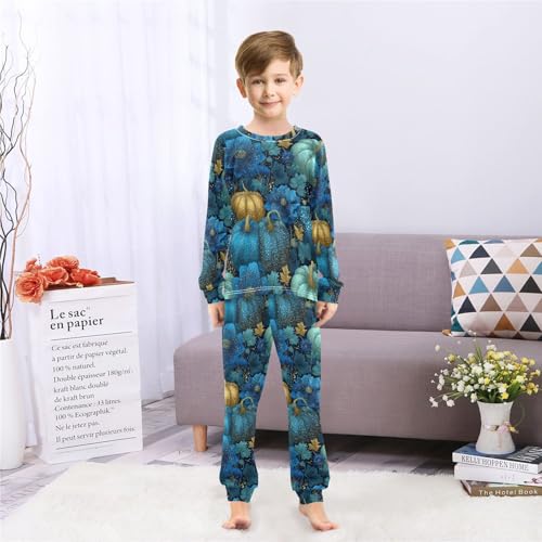 Blue Pumpkins Flowers Soft Pajama Set for All Seasons,Breathable Pjs Long Sleeve Sleepwear,Comfy Loungewear 2 Piece Underwear Set 5T4