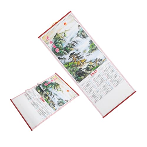 Happyyami 2個年蛇年掛け軸カレンダー 伝統暦 月別プランナー 旧暦と太陽暦対応 オフィスと家用 幸運シンボル付き 春節新年飾り