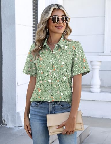 Image of Zeagoo Button Down Shirts for Women Short Sleeve Collared Tops Dressy Casual V Neck Blouses