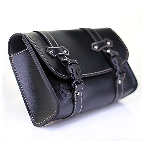 Luixxuer Motorcycle Side Bag ATV UTV Tool Bag, Universal PU Leather Waterproof Fork Bag Luggage Saddlebags Handlebar Rear Bag Sissy Bar Storage Tool Bag (Black)