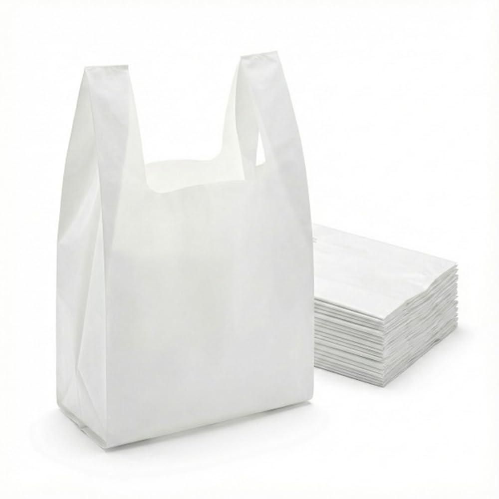 Venuscello® 1000 x White Plastic Vest Carrier Bags 12 x 18 x 24 Inch 18 Micron Strong Shopping Bags for Groceries Retail Takeaway Food Kitchen