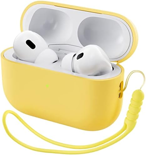 ORNARTO Compatible with AirPods Pro 2 Case (2022) Protective Liquid Silicone Case for AirPods Pro 2nd Generation with Lanyard Soft Skin Front LED Visible Silicone Case-Pink