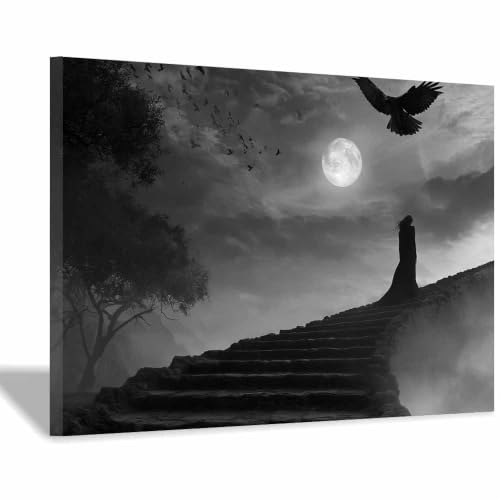 Toile murale de décoration aigles lunaires affiche noir et blanc premium encadrée