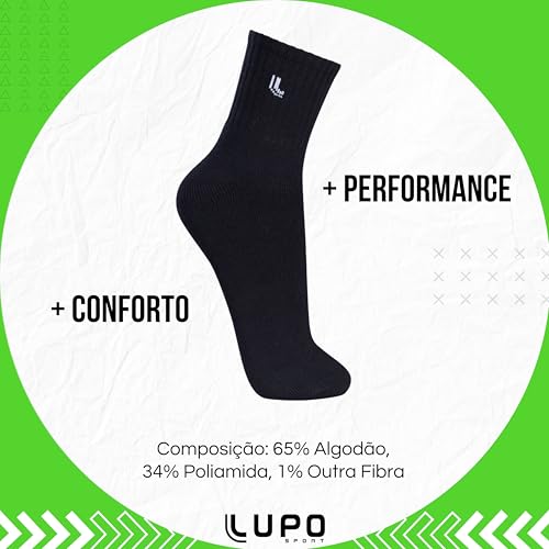 Lupo Kit 6 Pares de Meia Lupo Cano Médio Forro Atoalhado Punho Canelado Algodão Sport Original, 6 Pr