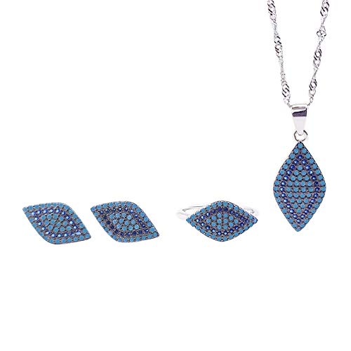 Cadeau haut de gamme : parure bijoux femmes argent S925 et turquoise rétro