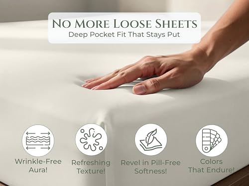 Image of Royale Linens 100% Organic Cotton King Fitted Sheet Only - Percale Weave - Super Soft Deep Pocket Bottom Sheets - Ivory Elastic Sheet - King Size Fitted Sheets Only - (78 inchx80 inch+15 inch, Ivory)