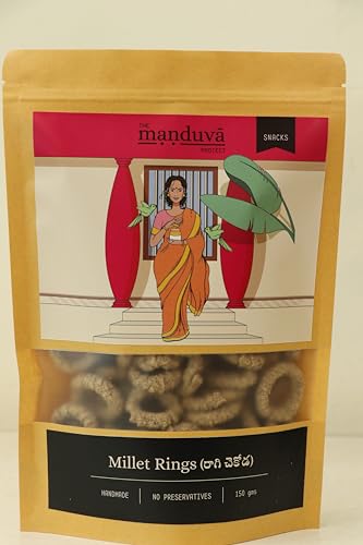 The Manduva Project Millet Rings 150g | Jain No Onion No Garlic | Crispy Ragi Millet Snack | Handmade & Gluten-Free | Traditional Millet Rings | No Preservatives