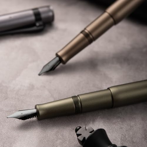 Image of Hongdian M2 Black Forest Mini Fountain Pen, Long Blade Nib & Sleek Shape Aluminium Short Pocket Travel Pen (Caramel Brown)