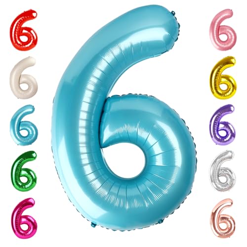 Image of 6 Balloon Numbers Birthday Decorations, 40In Pearl Blue Balloons for Party | Eye-catching Appearance, Perfect Decorative Centerpieces, Convenient Self-sealing Structure, Widely for Various Occasions