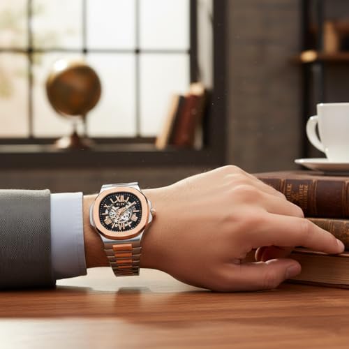Image of ALIX AL2904 Automatic Mechanical Self-Winding Skeleton Dial 30 ATM Waterproof with Stainless Steel Band Wrist Watch