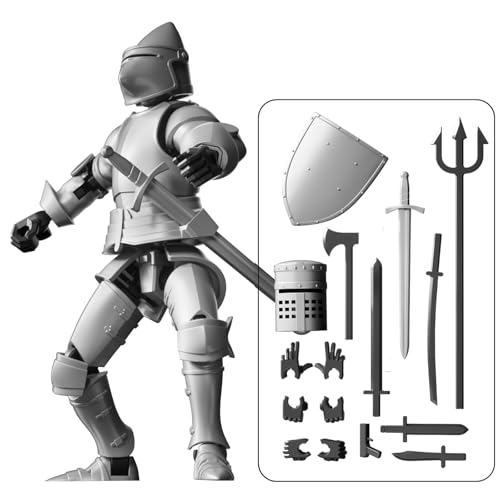 MEIEST Knight Armor Action Figure,Multi-Jointed Movable Robot Mannequin T13,Multiple Accessories, Desk Decoration, Creative Gifts (Silver)