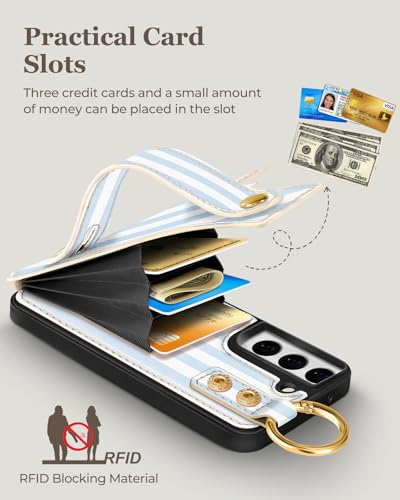 Petitian for Samsung Galaxy S22 Wallet Stand Case, Blue White Stripes - image 4