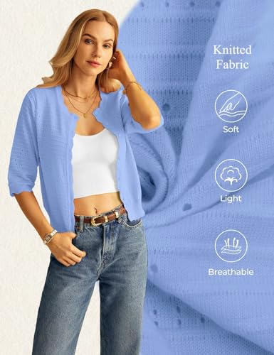 Image of GRACE KARIN Womens 3 /4 Sleeve Cardigan Sweater, Lightweight Cropped Cardigan Trendy, Dressy Casual Crochet Bolero Shrugs