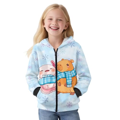 WELLFLYHOM Kids Graphic Hoodie for Girls 6-16 Fleece Lining Hooded Zipper Sweatshirts Long Sleeve Sweater Tops with Pocket