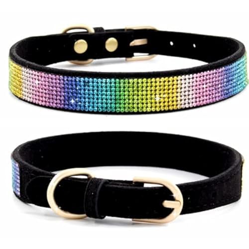 Haoyueer collier chien strass cuir daim paillettes cristal S noir-3