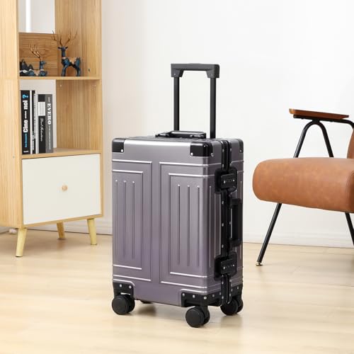 All Aluminum 20/28 Luggage Set，Cut from Whole Aluminum Sheet，22x14x9 Airline Approved ，（3rd Generation，Premium Metal zipperless suitcase ） (grey, 20+28inch)3