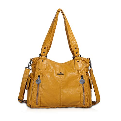 NICOLE & DORIS Femme Sacs à bandoulière Grandes poches Sacs à main portés main en PU Cuir souple Femme Cabas Sac D'épaule Jaune