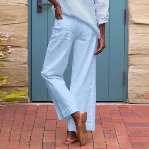 Linen Pants for Women Summer Wide Leg High Waist Cropped Pants Business Casual Loose Fit Zipper Trousers with Pockets4