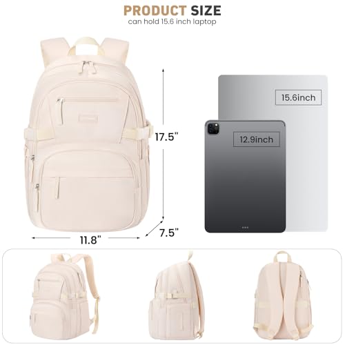 Image of WINDARS Backpack for School Girls, Cute High School Backpacks for Teens Women Student Large Bookbag 15.6 Inch Laptop Bag with USB Charger Port for College Work Travel Trip (Beige)