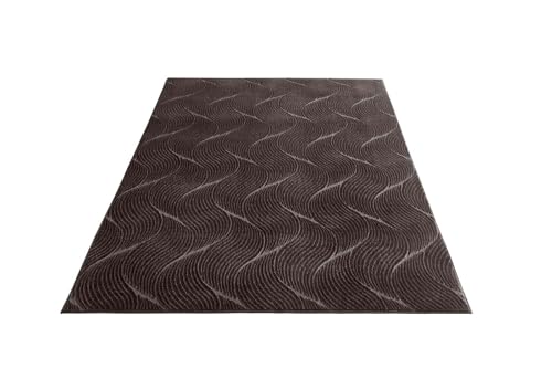 Taracarpet Kurzflor Boho Skandi Polyester Teppich in 3D Optik waschbar, pflegeleicht und robust ideal fürs Wohnzimmer, Schlafzimmer und Kinderzimmer auch als Badematte Anthrazit Düne 200x290 cm
