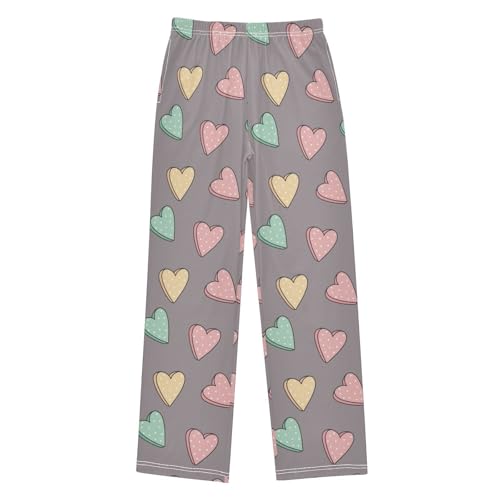 Love Heart and Polka Dot Boys Long Pants Soft Trousers Elastic Waist Kids Lounge Bottoms with Pockets S-XL