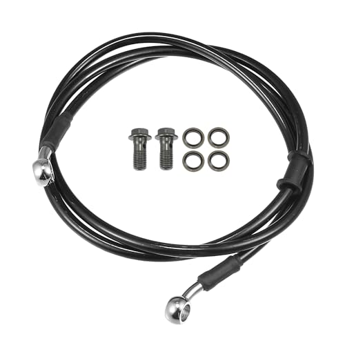 Motoforti Universal Brake Hose Motorcycle ATV Dirt Bike Motocross Braided Hydraulic Brake Line Oil Hose Pipeline, 140cm, Metal, Black Silver Tone, 1 Set
