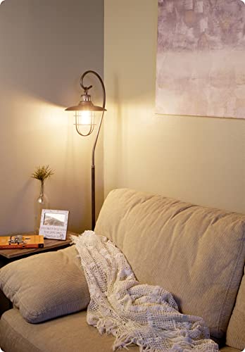 Kira Home Lantern 58" Industrial Nautical Floor Lamp + 6W Bulb (Energy Efficient / Eco-Friendly), Hanging Shade Design + Cage, Brushed Pewter Finish #TOP6